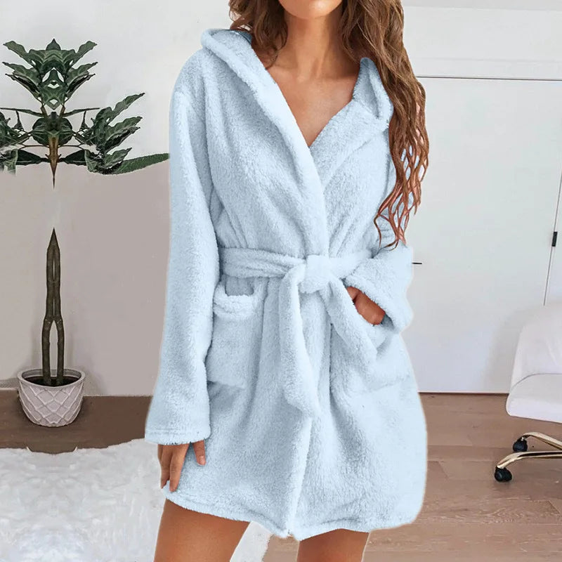 Women’s Fluffy Hooded Bathrobe