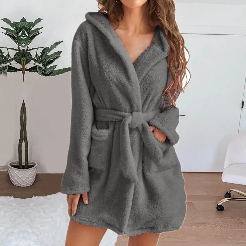 Women’s Fluffy Hooded Bathrobe