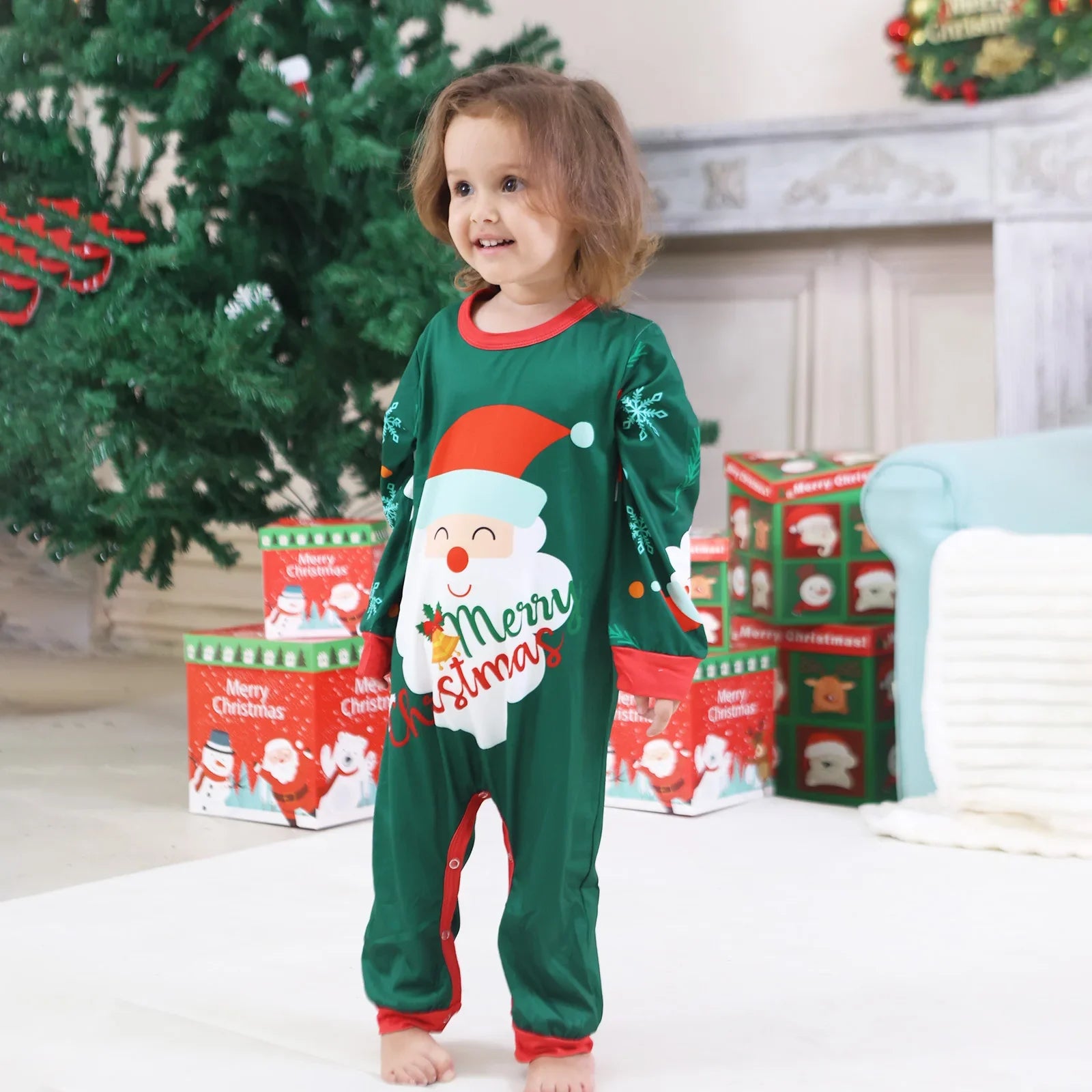 Santa Green Print Matching Pyjamas