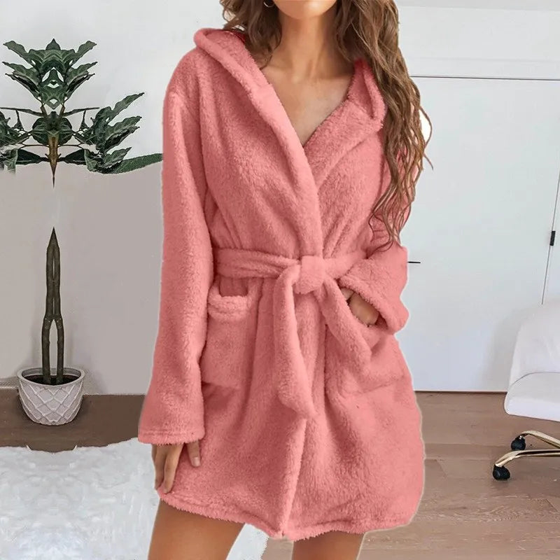 Women’s Fluffy Hooded Bathrobe