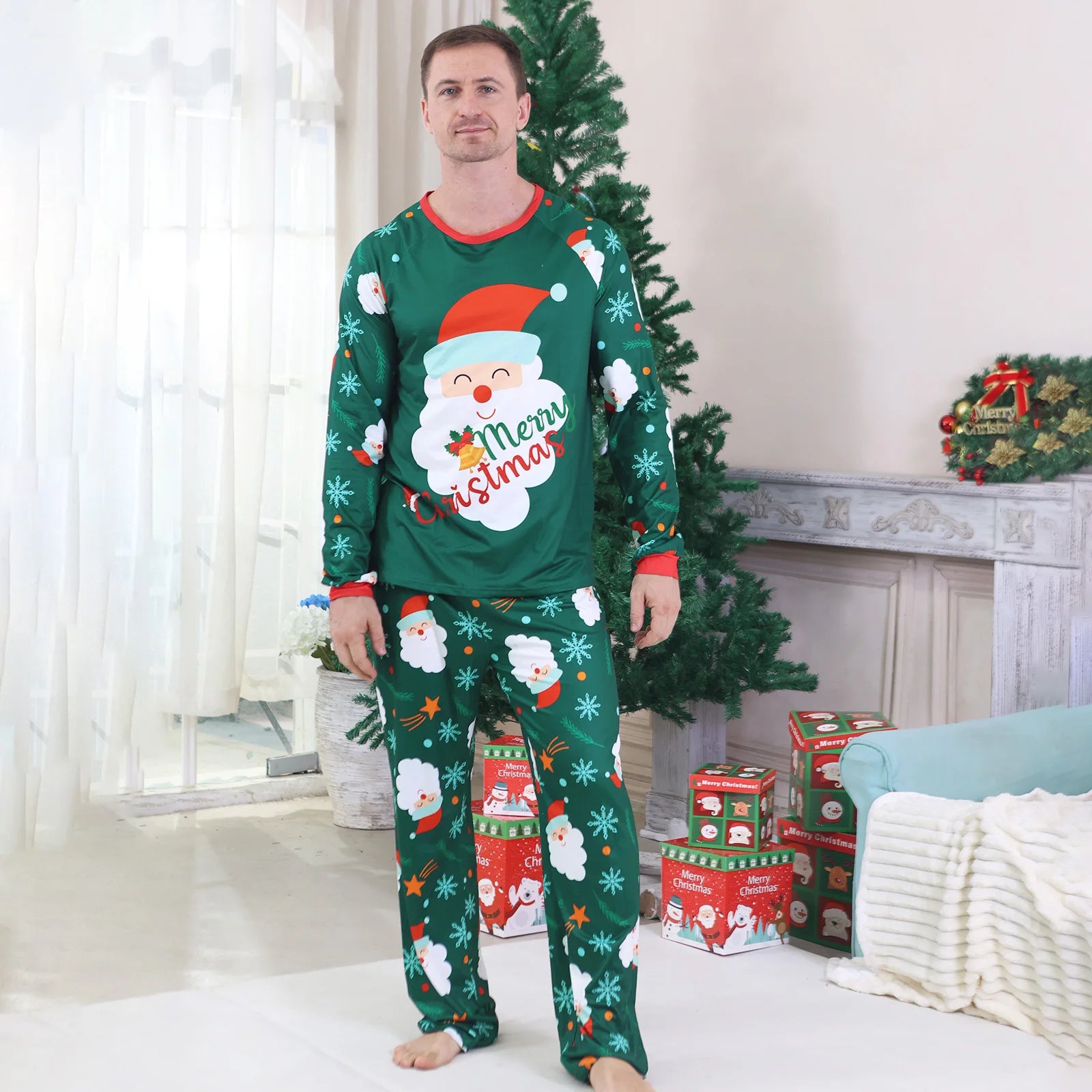 Santa Green Print Matching Pyjamas