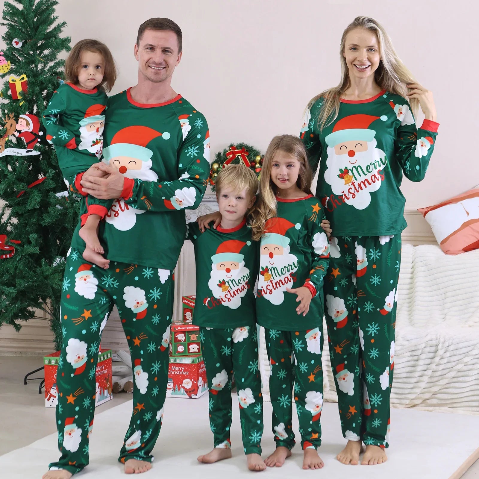 Santa Green Print Matching Pyjamas
