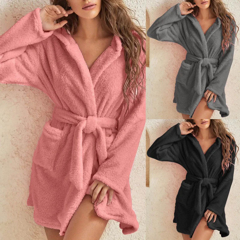 Women’s Fluffy Hooded Bathrobe